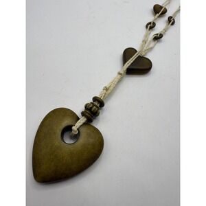 Vintage Rustic Heart Pendant Necklace – Wood Tone Donut Heart on Adjustable Cord